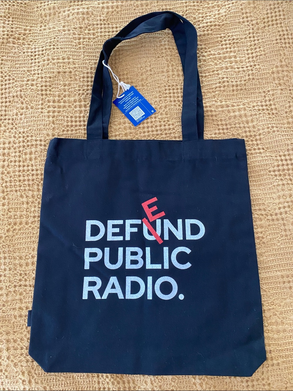 Defend Public Radio Black Canvas Tote with Red Accent
